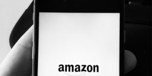 Amazon logo on an Iphone. Black and white